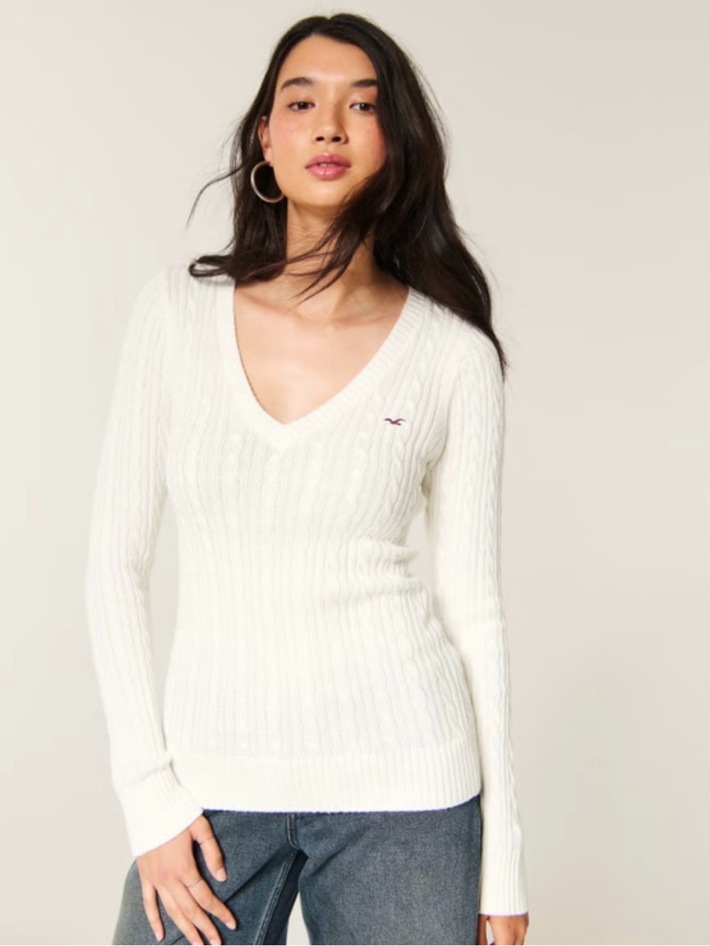 Hollister Ivy Cable-Knit V-Neck Sweater
